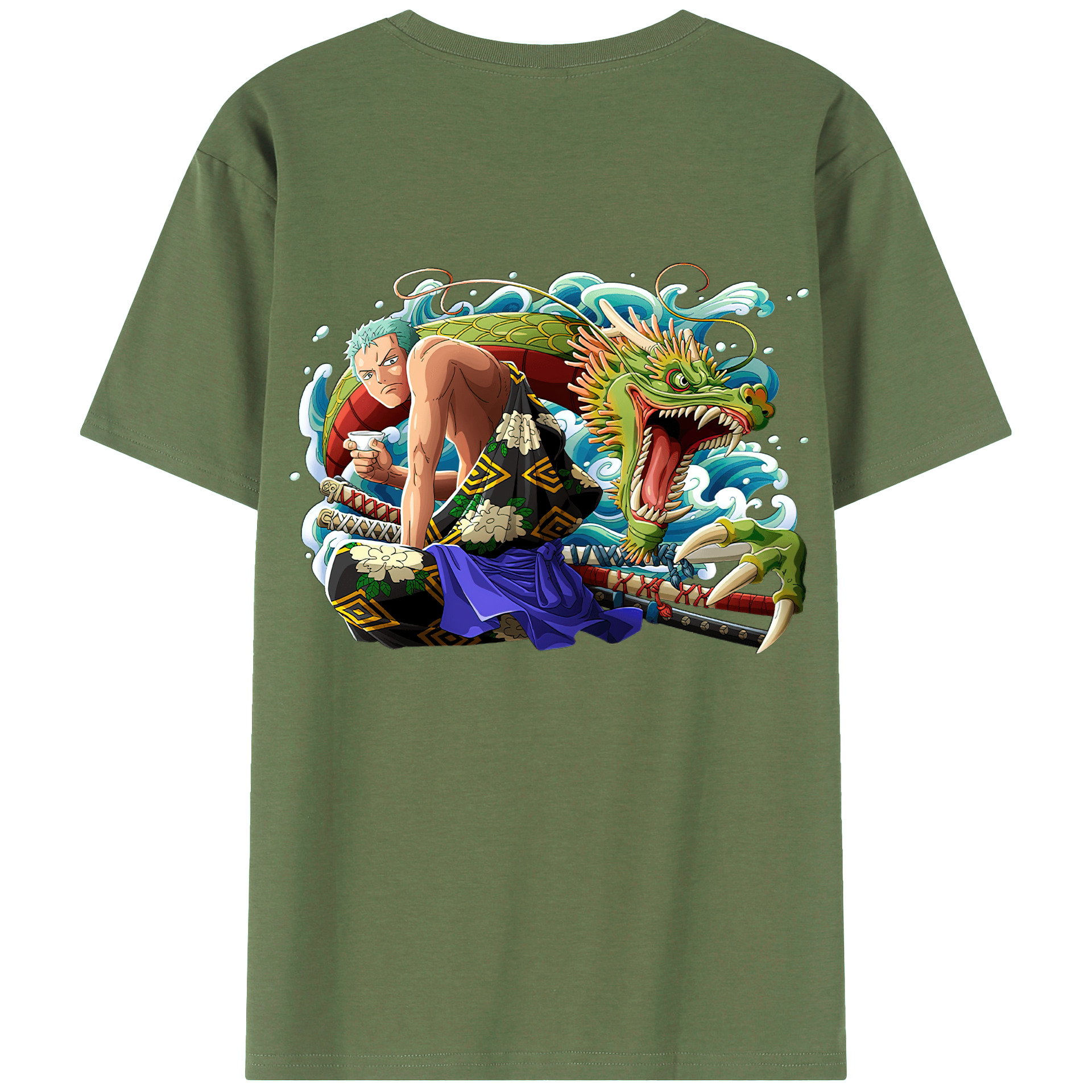ワンピース ロロノア・ゾロ ONE PIECE Roronoa Zoro 綿100％ メンズ半袖Tシャツ（バックプリント） 通気性